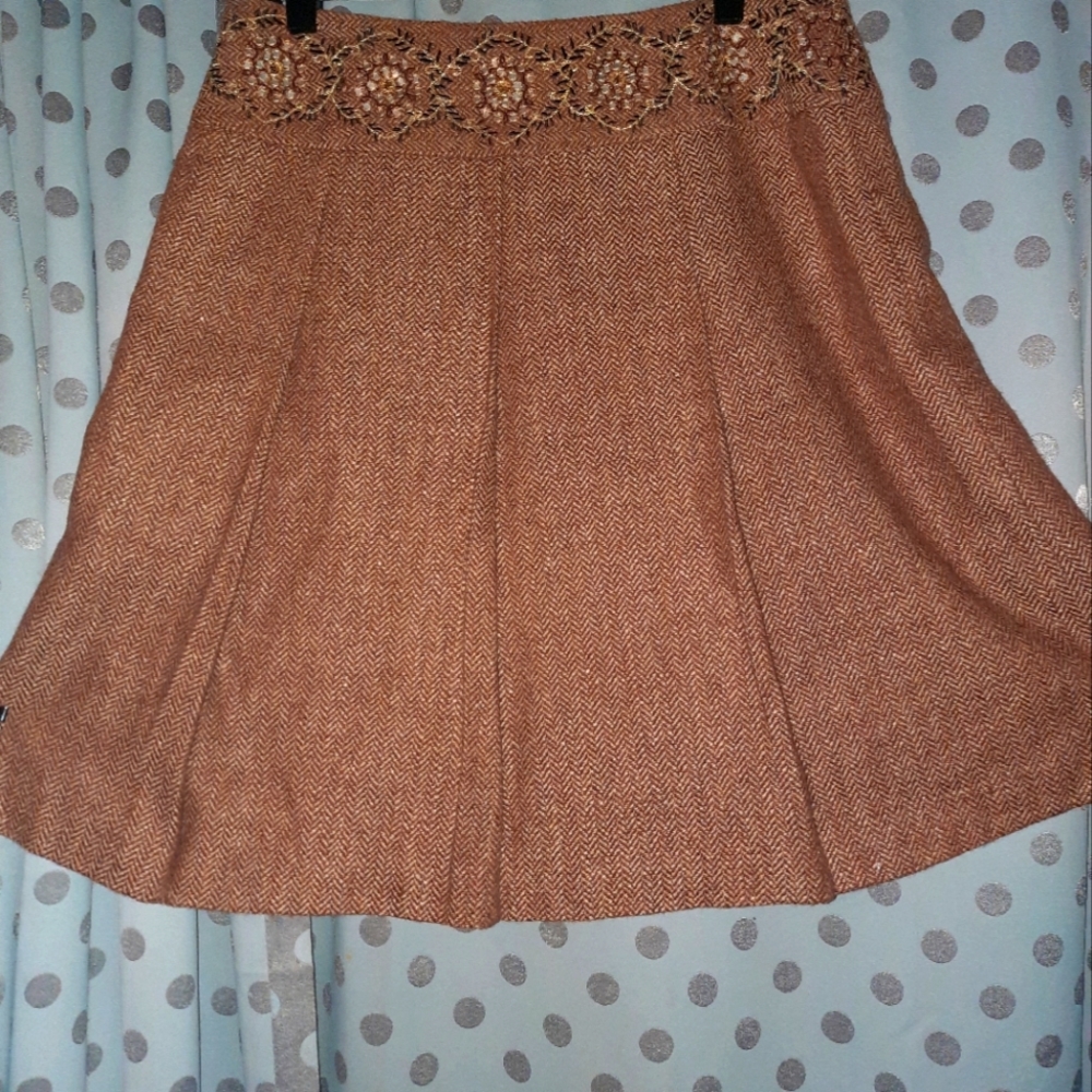 Ann Taylor LOFT Embroidered Pleated Wool Skirt 8P
